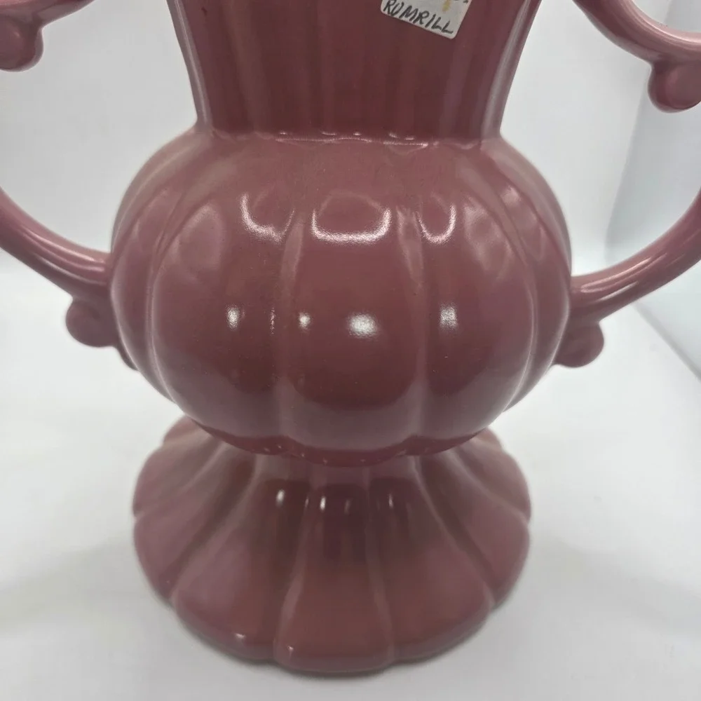1935 RumRill J-24 Pink Art Pottery Double Handle Urn Vase Art Deco